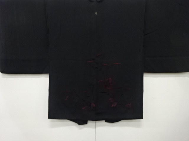 草花模様　刺繍　一つ紋　絵羽織